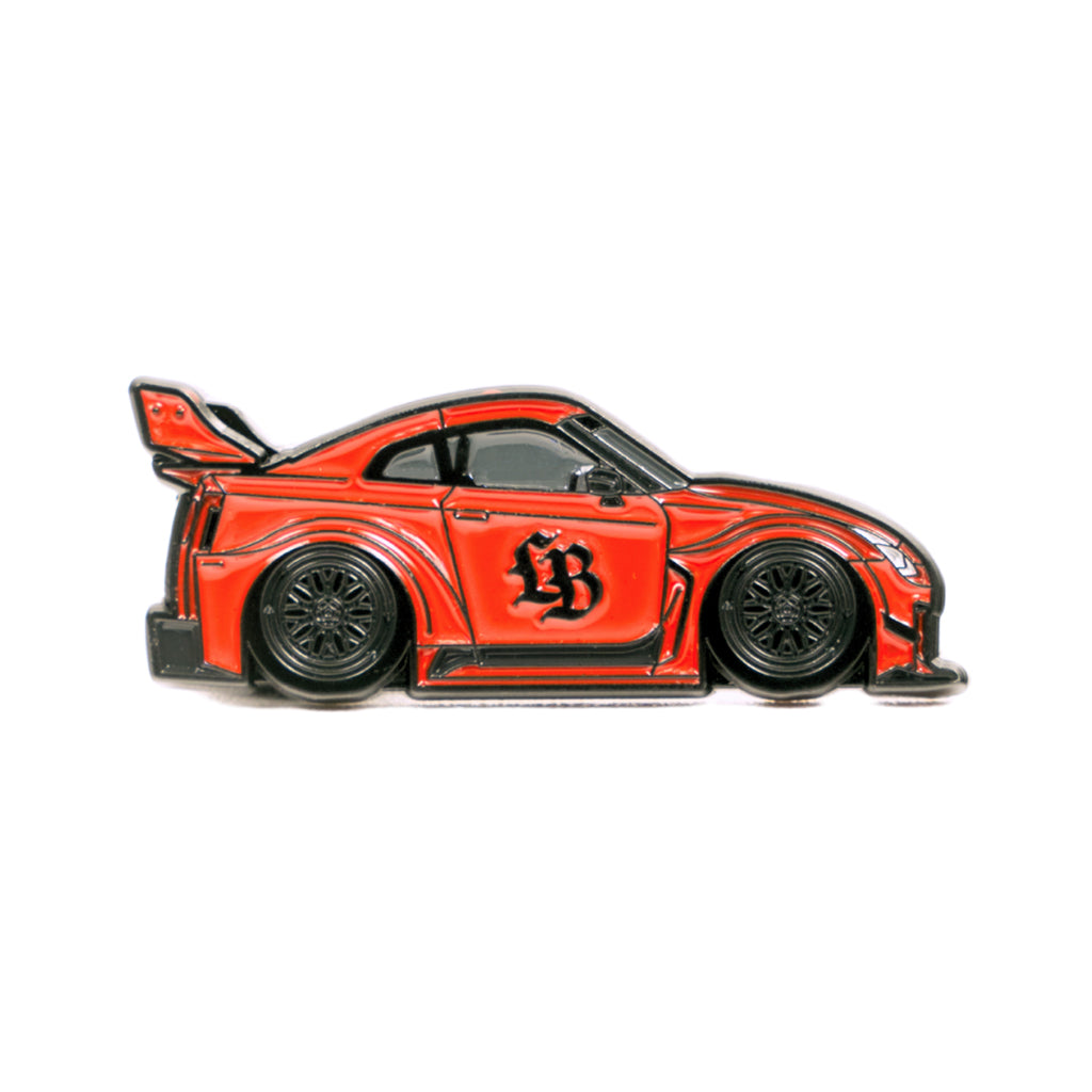 Soft enamel lapel pin of LBWK's inspired Nissan GT-R R35 in red