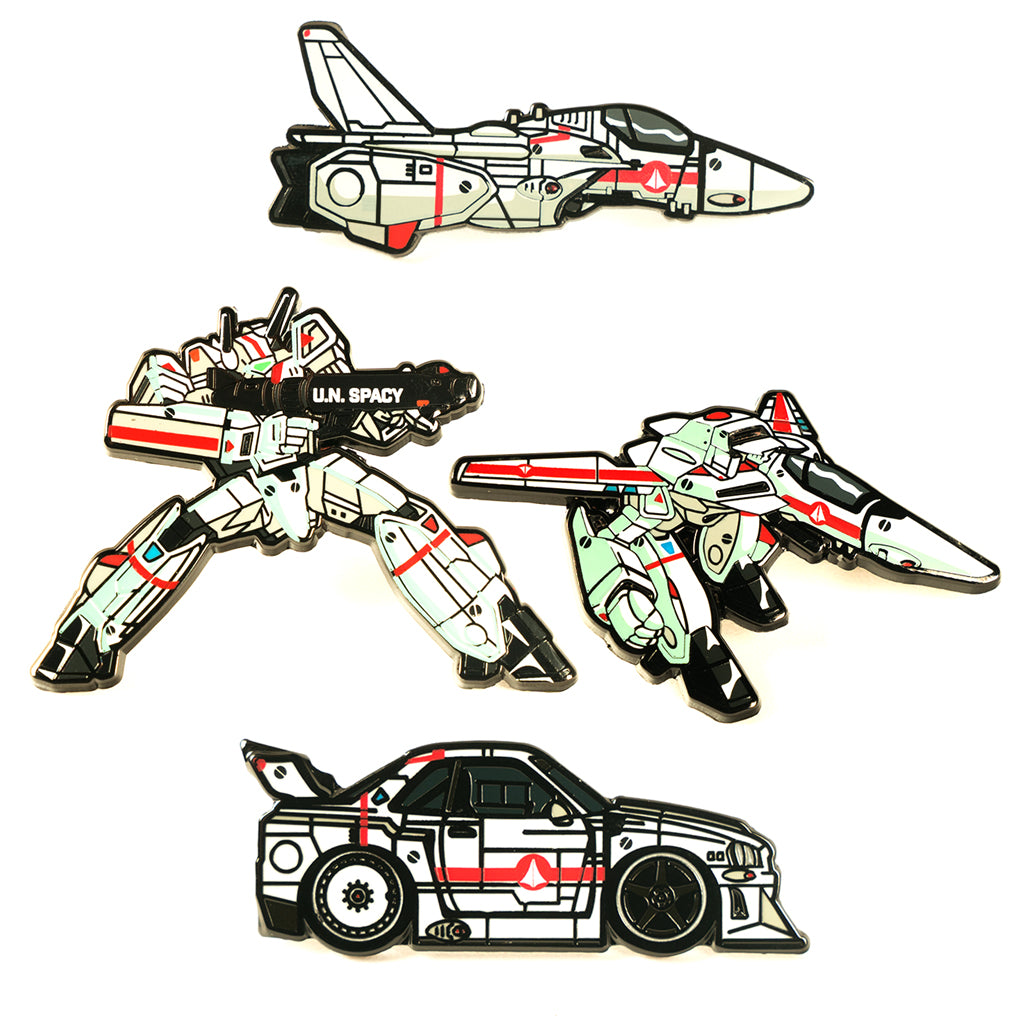 Robotech Inspired hard enamel lapel pins SOLD AS A PIN SET OF 4: VF1J Fighter VF1J Gerwalk VF1J Battroid VF1J GTR