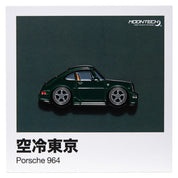 Pin of a green Porsche 964 car on a green background with 'Moontech' branding.