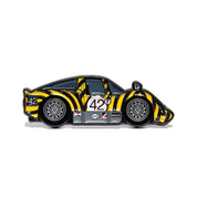Porsche 906 in a black and yellow tiger livery, side profile 