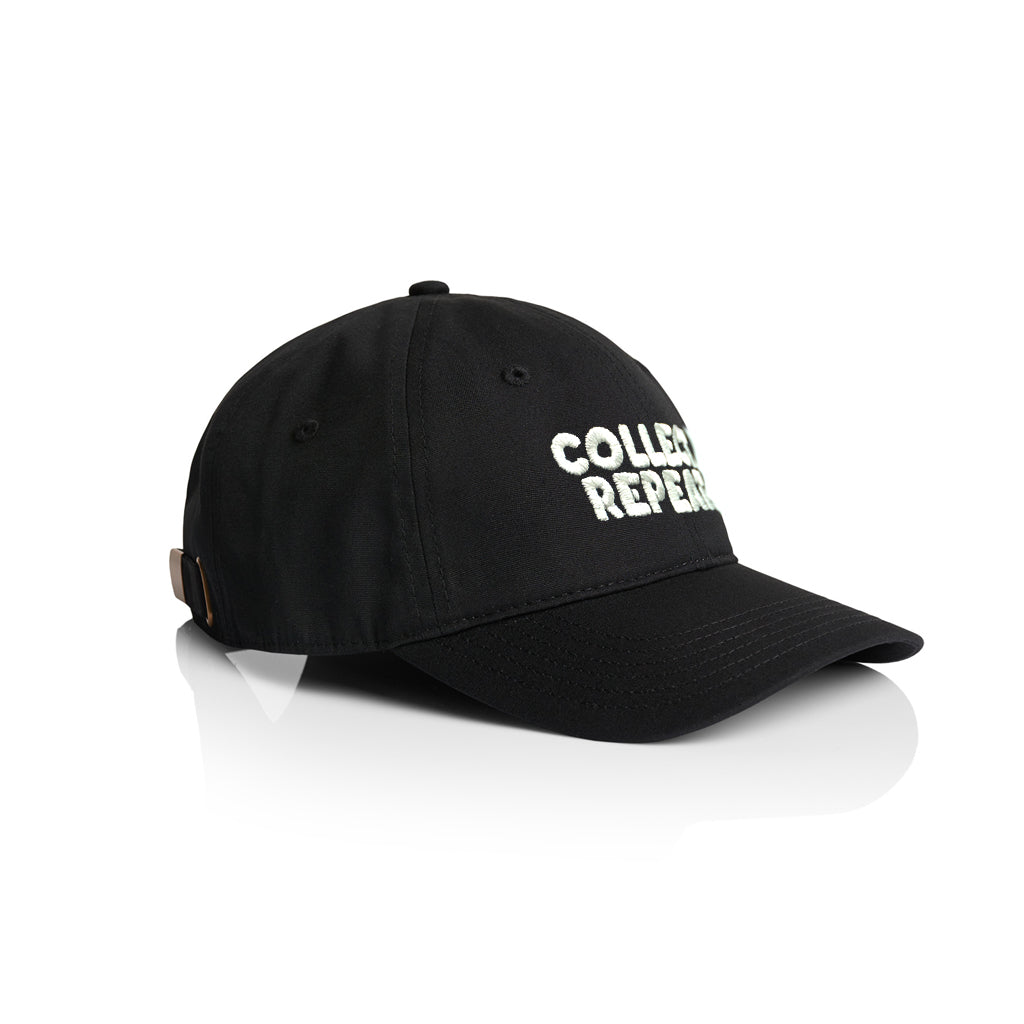 Our NEW "Collect. Repeat." Low profile six panel cap has a curved peak and an adjustable fastener with metal clasp. Proven to be light weight and crafted with a tonal under-peak lining. 