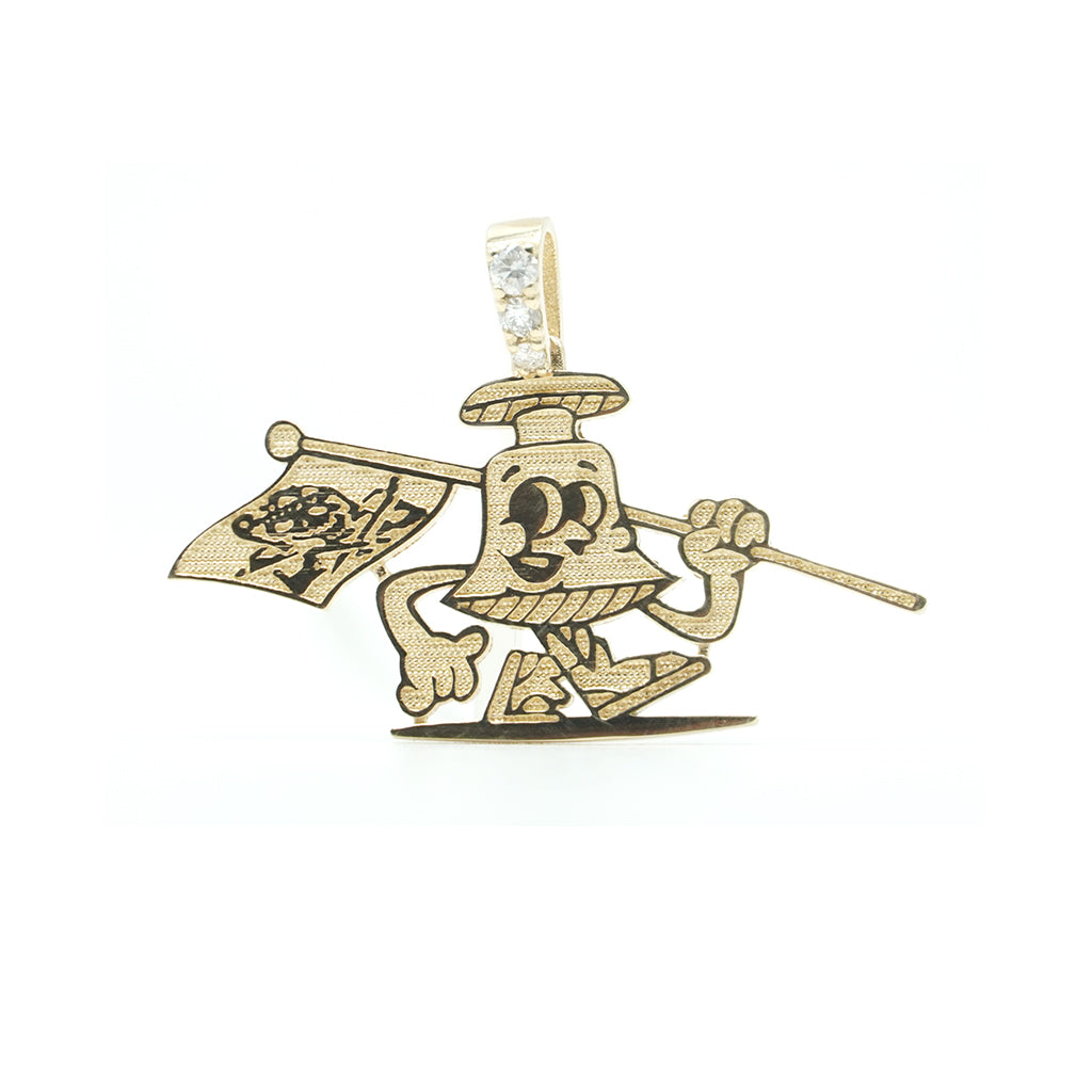 A 14K Gold pendant Depicting our very own mascot, SPECS:  Pendant ONLY 6.0 Grams 14K Solid Gold .12 CT VS2 Diamond Loop