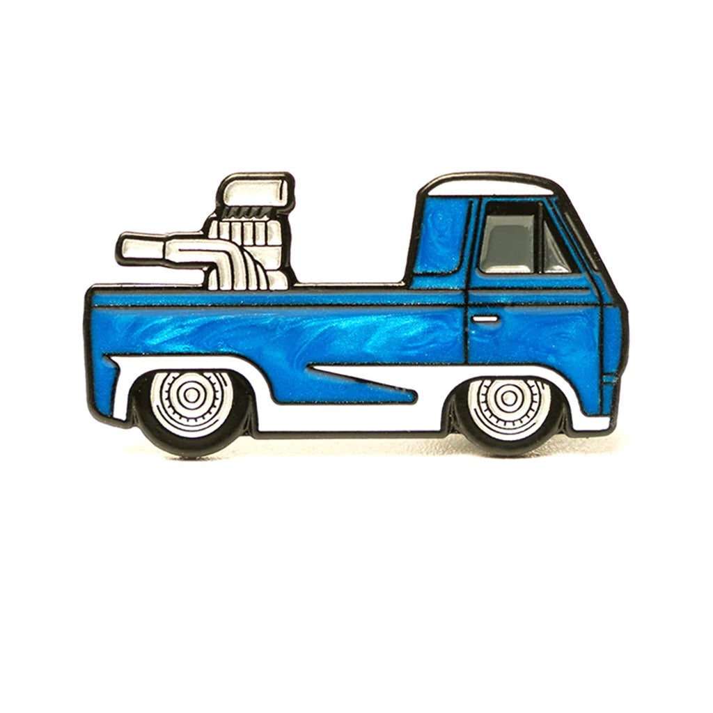 Soft enamel lapel pin of a blue G10 Hauler