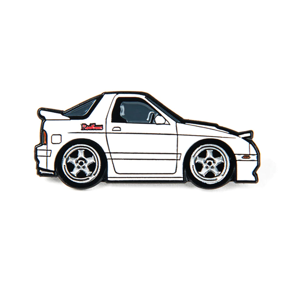 Soft enamel lapel pin of a Legends inspired Mazda FC RX7