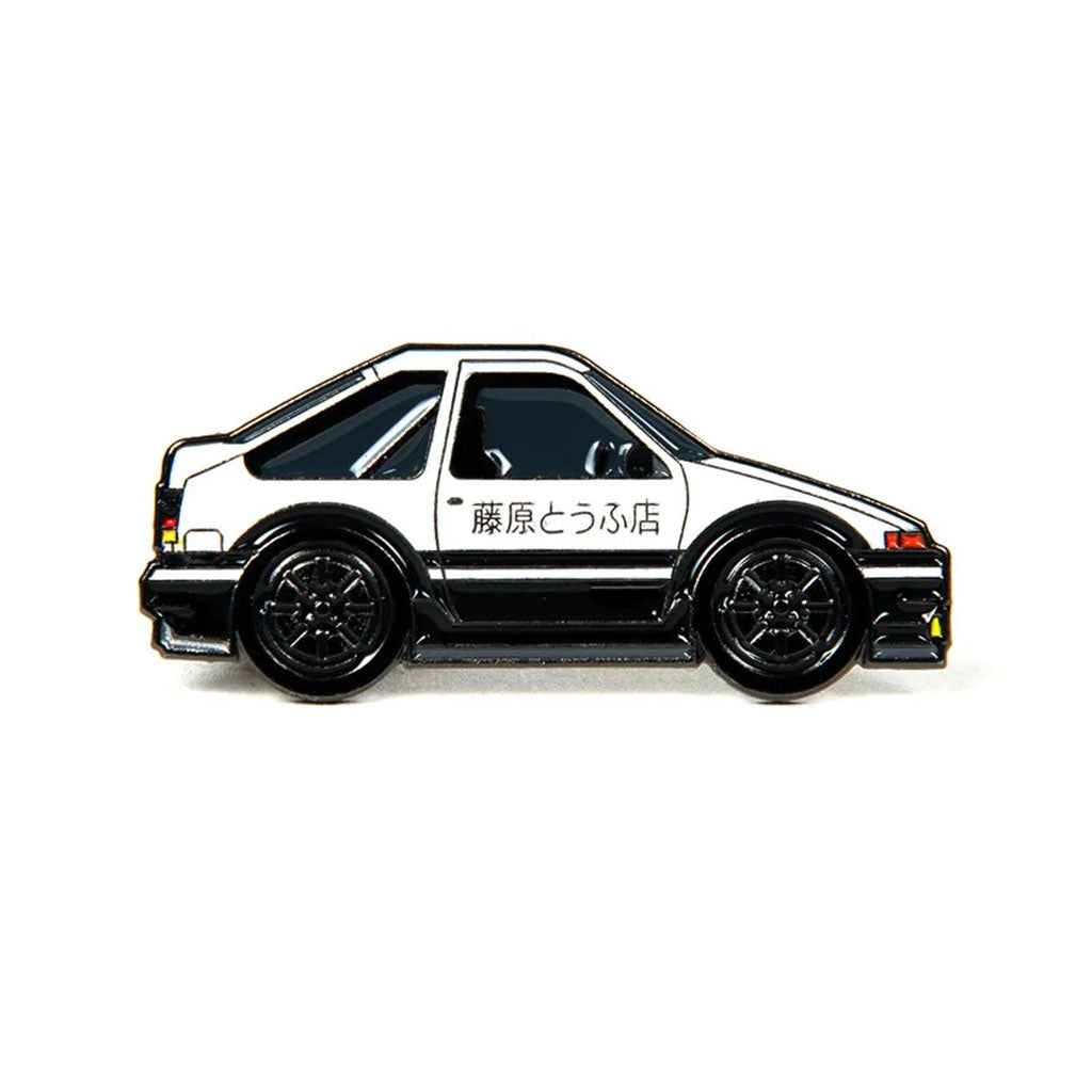 Soft enamel lapel pin of The replica from the famous fujiwara tofu cafe, the Trueno AE86. Located in El Monte, CA