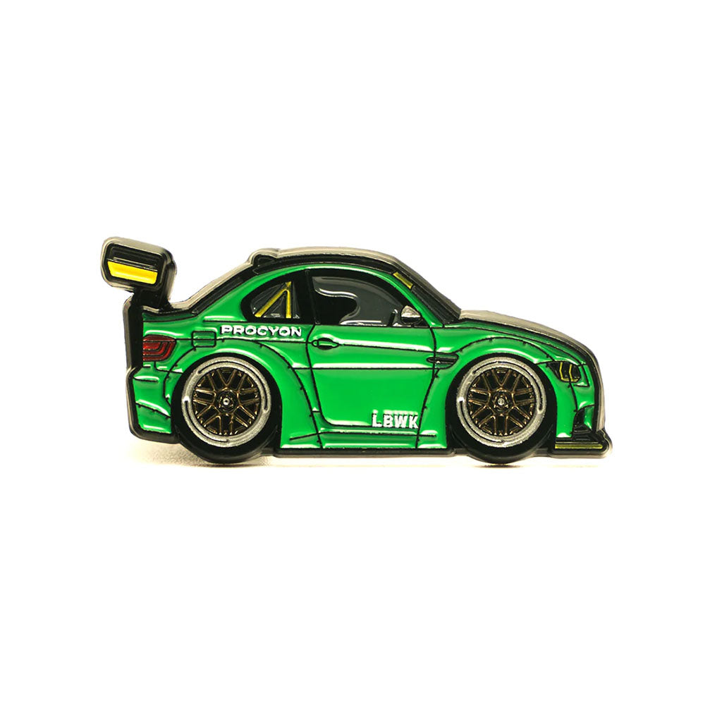 Leen Customs soft enamel lapel pin of a E92 with a LBWK Kit 