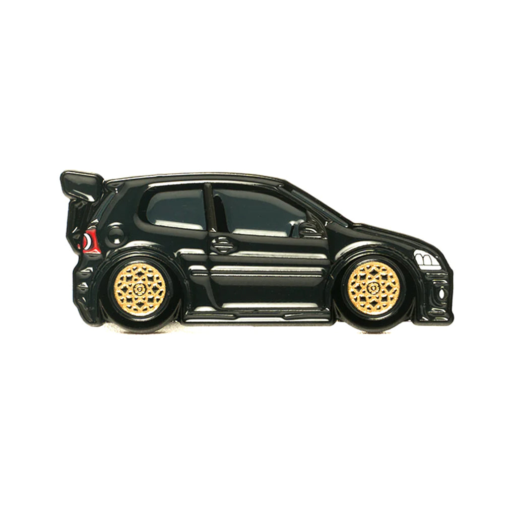 Soft enamel lapel pin of a Volkswagen Golf MK5