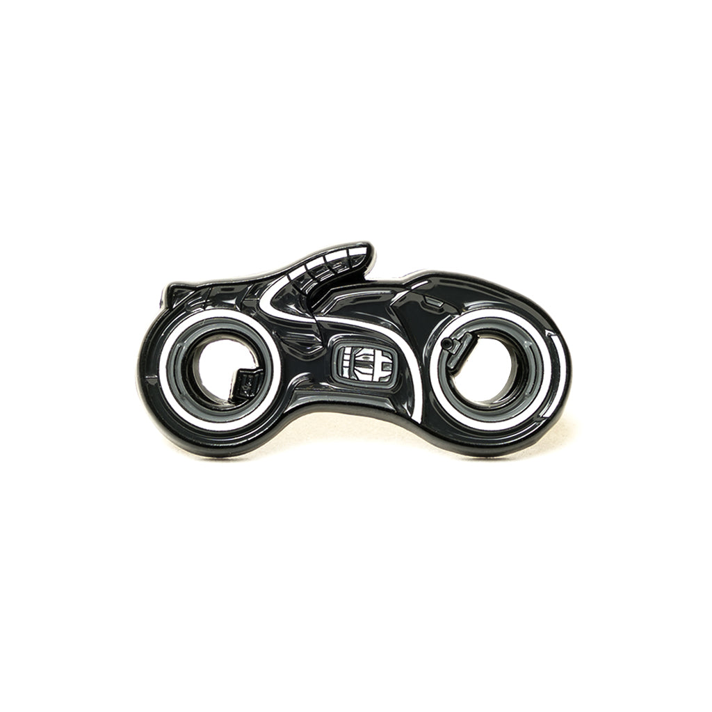Soft enamel lapel pin of the Tron inspired Light Cycle in white