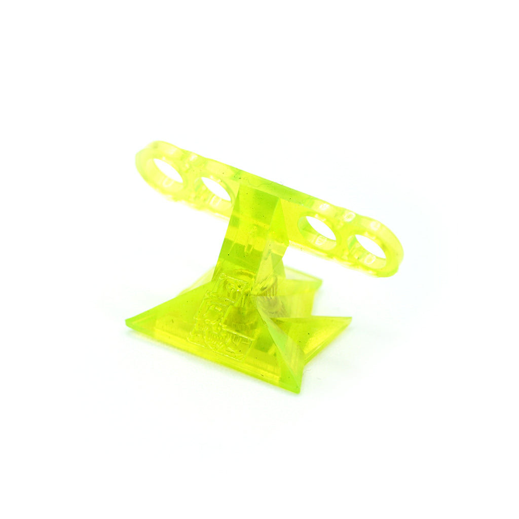 The official Leen Customs Pin Stand in translucent lime. These pin stands NOW come with a #2-56 threaded bottom and screw! Perfect to secure on our custom display case. Screw comes in a Black Oxide Finish and is compatible with a 82 Degree Flat Head and is 1/4" in Length.  Custom design by @hotwheelsworks and crafted from pvc vinyl.
